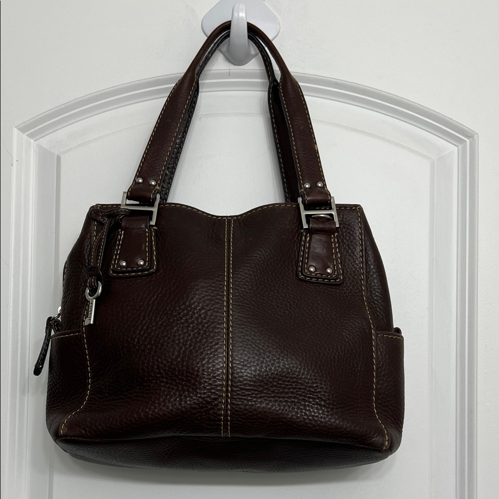 Fossil Blackburn Chocolate Brown Genuine Pebbled Leather Handbag
